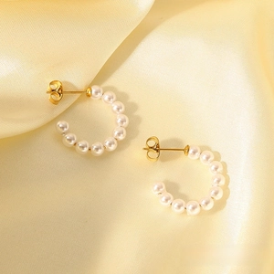 Ig Style Pearl Geometric Stainless Steel 18k Gold Plated Earrings