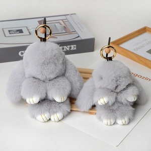 Soft Faux Fur Rabbit Pendant Keychain With Metal Ring Cute Bunny Bag Charm For Women Girls Plush Animal Keyring Hanging Ornament