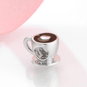 S925 sterling silver coffee cup charm with heart detail for DIY charm bracelets