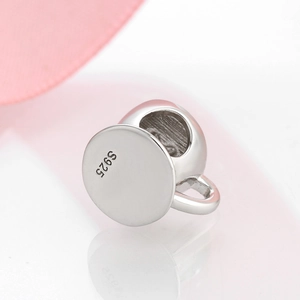 S925 sterling silver heart coffee cup charm bead with polished finish for DIY bracelets