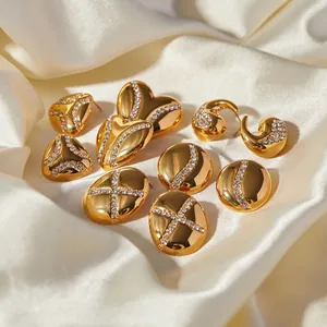 18K Gold Plated Stainless Steel Heart Round Triangle Oval Rhinestone Stud Earrings For Women Fashion Elegant Jewelry Gift