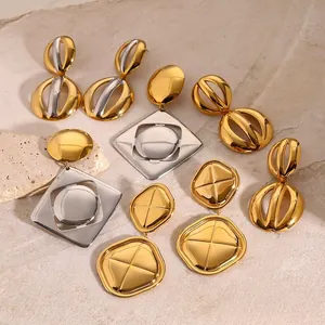 Oversized Stainless Steel Geometric Stud Earrings For Women Two Tone Gold Silver Plated Hypoallergenic Fashion Jewelry