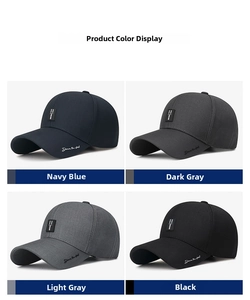 Detailed view of baseball caps in navy, grey, and black with side letter embroidery