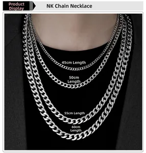 Silver stainless steel NK curb chain necklaces in 45cm 50cm 55cm and 60cm lengths