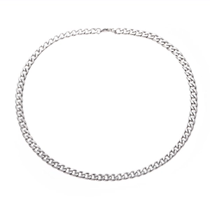 Classic silver stainless steel Cuban link chain necklace with lobster clasp closure