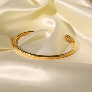 French Style 18K Gold Plated Stainless Steel Open Bangle For Women All-match Minimalist Geometric Cuff Bracelet Fashion Jewelry
