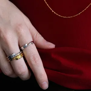 Stainless Steel Ring For Women Overlap Geometric Wave Open Adjustable Waterproof Hypoallergenic Minimalist Jewelry