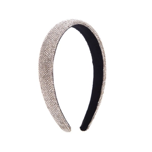 Sparkling silver rhinestone headband with black velvet lining for a luxury hair accessory