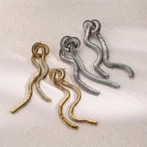 Stainless Steel Snake Chain Tassel Earrings Knot Design Wavy Drop Earrings Gold Silver Plated Women Fashion Jewelry Gift