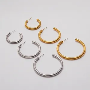 Classic Stainless Steel Hoop Earrings For Women Waterproof Hypoallergenic Non Fading Polished C Shaped Studs Fashion Jewelry
