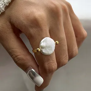 Bague En Acier Inoxydable À Künstliche Perle Baroque Plaquée Or Forme U Bande Ouverte Bijoux De Doigt Minimalistes Pour Femmes