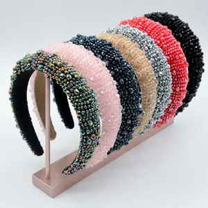 Barock Gepolstertes Stirnband Kristall Strass Perlen Breit Dick Haarreif Samtfutter Mode Kopfschmuck Für Damen