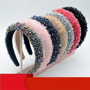 Cerchietto Imbottito Barocco Cristallo Strass Perline Largo Spesso Fascia Capelli Fodera Velluto Copricapo Per Donne