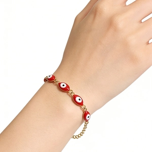 Bracelet Œil De Turquie Style Turc Acier Inoxydable Plaqué Or 18K Émail Charmes Bijoux Pour Femmes