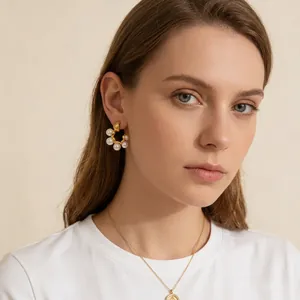 Elegant C Shaped Hoop Earrings With 18K Gold Plated Stainless Steel And White Artificial Pearls French Vintage Style For Women