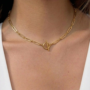 Paperclip Chain Necklace Stainless Steel 18K Gold Plated Geometric Toggle Clasp Minimalist For Women