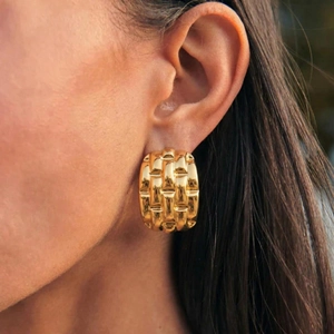 Boucles d'oreilles Géométriques Vintage Tissées Pour Femmes Acier Inoxydable Plaqué Or 18K Imperméable Hypoallergénique