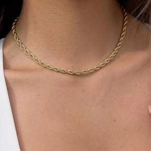 Collier Et Bracelet En Chaîne De Corde Bicolore En Acier Inoxydable Plaqué Or 18K Torsadé Imperméable À La Mode