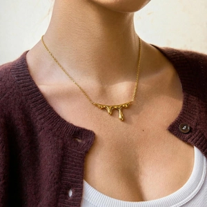 Irregular Lava Fluid Pendant Necklace Stainless Steel 18K Gold Plated Water Resistant Hypoallergenic Minimalist