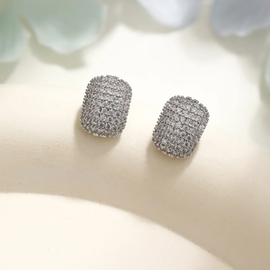 Sparkling geometric S925 silver stud earrings with full pavé diamonds for women