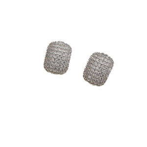 Sparkling geometric rectangular pave stud earrings with S925 silver needle for women