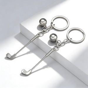 Mini Golf Club And Ball Keychain Silver Zinc Alloy Iron Sports Pendant Bag Decor Creative Novelty Souvenir Gift
