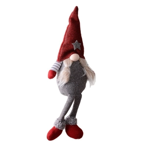 Nordic Christmas gnome plush doll with red pointed star hat and long braids decoration