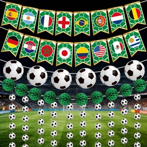 Décoration De Fête Thème Coupe Du Monde Football Bannière Drapeaux Nationaux Ballons Alvéolés Spirales Suspendues
