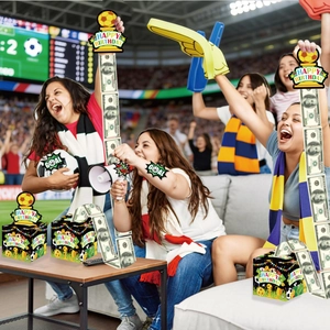 Soccer theme birthday money pull box kit with trophy patterns and fake dollar bills