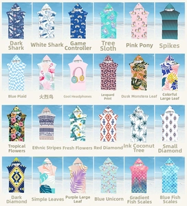 Detailed grid showing 24 patterns of microfiber hooded beach towels and ponchos for kids