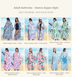 Microfiber adult beach poncho with zipper and sleeves in six vibrant summer print patterns