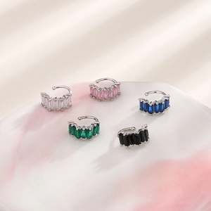 Five-piece set of U-shaped ear cuffs with colorful baguette-cut cubic zirconia stones