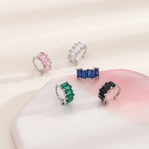 Detailed collection of rectangle zircon ear cuffs in pink, blue, green and black finishes