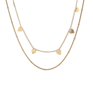 Double layer 18k gold plated stainless steel necklace featuring small heart pendants