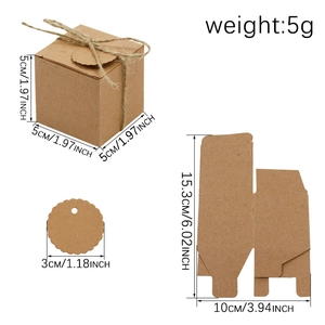 5x5cm Kraft paper candy gift box set with hemp rope and round tags for party favors