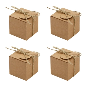 Four sets of 5x5x5cm kraft paper gift boxes with twine bow and wavy edge design