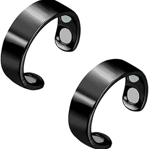 Dual magnetic snoring relief therapy ring in black stainless steel for men and women