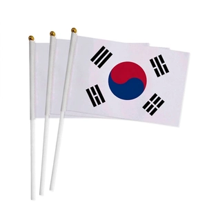 Three-piece South Korea hand flags with white poles and golden finials for fans