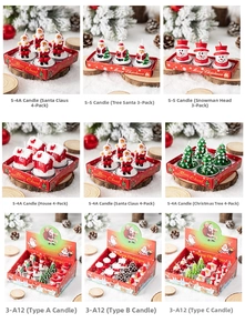 Detailed view of festive Santa Claus and snowman tea light candles in a holiday gift box