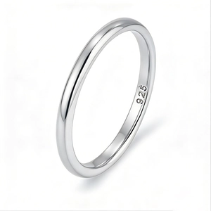 Polished S925 sterling silver minimalist ring with a 925 hallmark on a white background