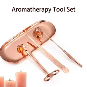 Kit d'accessoires pour bougies en acier inoxydable or rose avec plateau et éteignoir