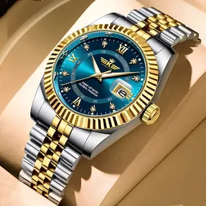 Men Luxury Quartz Watch Stainless Steel Alloy Band Calendar Luminous Water Resistant Business Casual Elegant Wristwatch