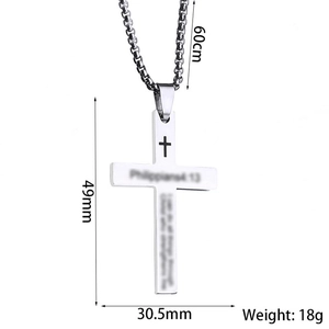 Polished stainless steel cross necklace with Bible verse pendant and 60cm chain