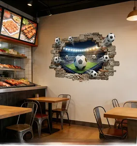 3D dynamic football wall sticker with stadium and broken wall effect for home decoration