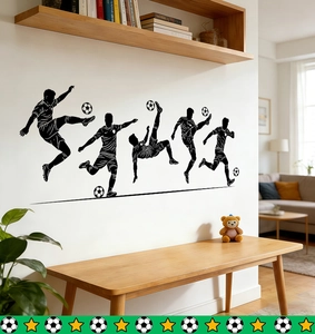 Detailed view of black football player silhouette wall stickers in a modern living room decor