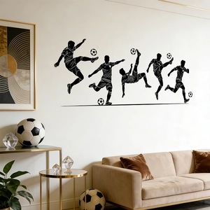 Black soccer player silhouette wall decals set for home decor sports atmosphere