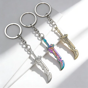 Metal Sword Keychain Alloy Dagger Weapon Model Pendant For Men Fantasy Engraved Rainbow Bronze Silver Bag Hanging Decor