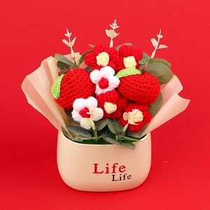 Handmade knitted sunflower and apple flowerpot ornament with Life Life text