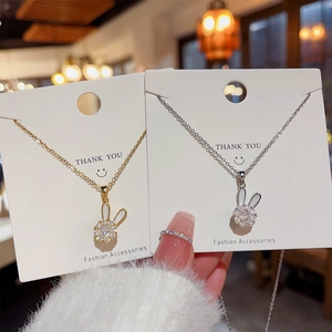 Cute bunny pendants with sparkling cubic zirconia in gold and silver finish on chains