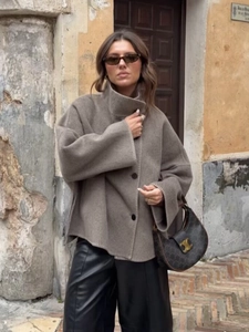 Giacca Da Donna Collo Alto Cuciture A Contrasto Monopetto Manica Lunga Casual Chic Streetwear